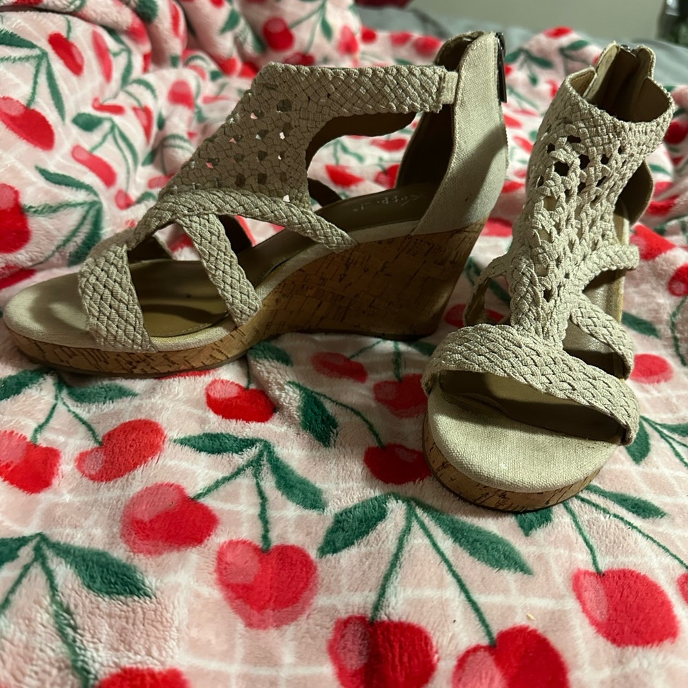 Chic Beige Woven Wedge Sandals